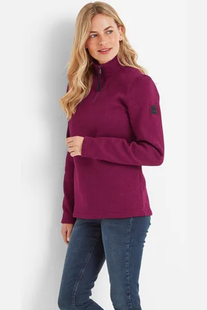 Tog 24 Pearson Womens Knitlook Fleece Zipneck Berry Marl - Size 16 UK