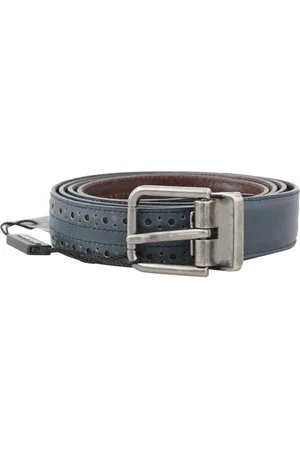 Dolce & Gabbana Mens Perforated Leather Gray Buckle Belt - Size 90 cm