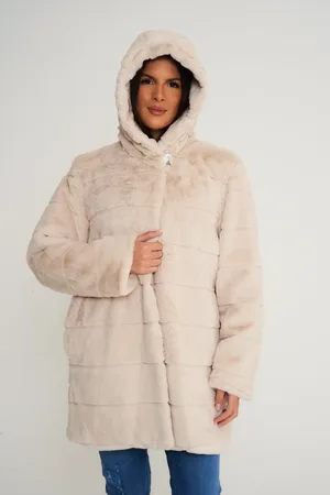 Elle Womens Ladies Hooded Faux Fur Coat in - Size 20 UK
