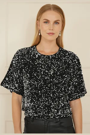Mela Womens Sequin Relaxed Fit Top Polyamide - Size 10 UK