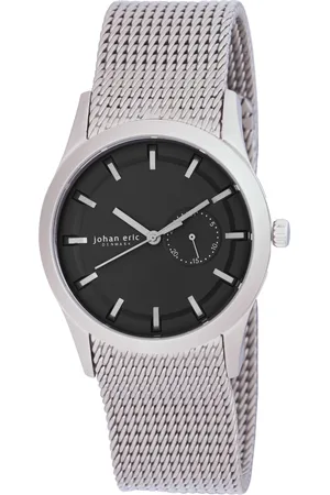 Johan Eric : agers¸, Mens, black dial w date sub-dial watch, stainless steel mesh bracelet - - One Size