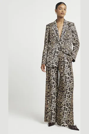 River Island Womens Wide Leg Trousers Leopard Print Viscose - Size 10 UK