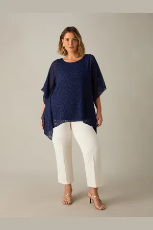 Live Unlimited London Womens Navy Animal Burnout Overlay Hanky Hem Top - - Size 16 UK