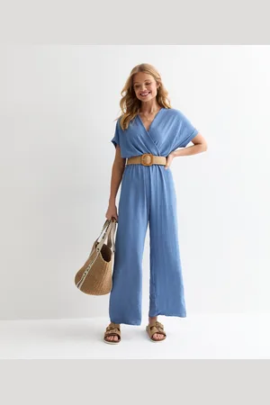 Gini London Womens Short Sleeves Elasticated Waist Belted Jumpsuit - Size Medium/Large