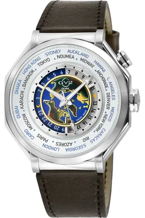 GV2 by Gevril Mens Marchese IPYG Case, Silver Dial Watch, Genuine Italian Black Leather Strap - - One Size