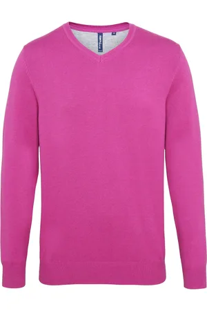 Asquith Mens Cotton Rich V-Neck Sweater (Orchid Heather) - - Size Small