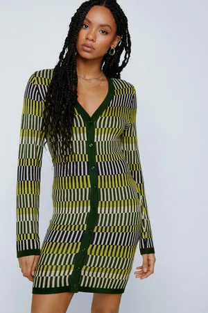 NASTY GAL Womens Contrast Stripe Button Up Knit Mini Dress - viscose - Size Medium