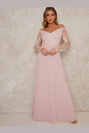 Chi Chi London Womens Curve Lace Bridesmaid Maxi Dress With Long Sleeves in - Size 8 UK