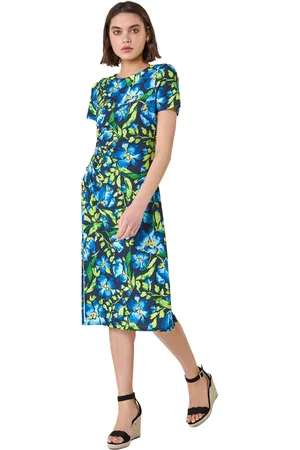 Roman Womens Floral Ruched Bodycon Split Detail Dress - - Size 20 UK