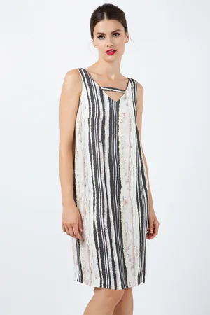 Conquista Womens Sleeveless Striped V Neck Dress - - Size EU 38 (Womens)