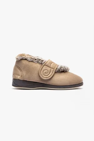 Padders HUSH Womens (EE Fit) Touch Fasten Boot Slippers Taupe Combi - - Size UK 3