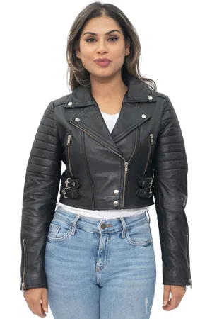 Infinity Womens Cropped Brando Biker Jacket-Damascus - - Size 24 UK