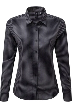 Premier Womens/Ladies Maxton Gingham Long-Sleeved Shirt (Steel/Black) - - Size X-Large