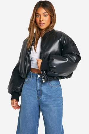 Boohoo Womens Petite Embossed Faux Leather Oversized Bomber Jacket - - Size 10 UK