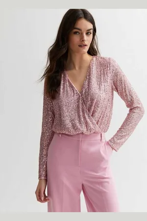 Gini London Womens Sequin Wrap Long Sleeves Bodysuit - - Size 8 UK