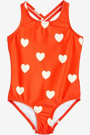 Mini Rodini Girls Heart Print Swimsuit in - Size 9-18M