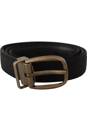 Dolce & Gabbana Mens Grosgrain Leather Bronze Metal Belt - Size 80 cm