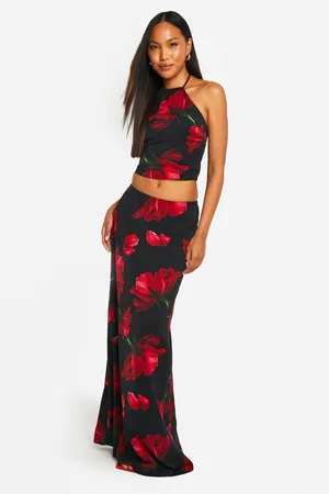 Boohoo Womens Rose Print Bias Cut Maxi Skirt - - Size 10 UK