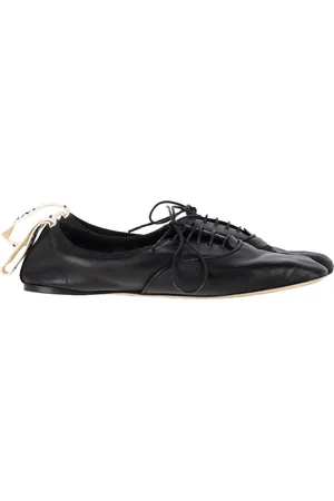 Loewe Pre-owned Womens Logo-Tab Laced Ballet Flats in Leather - Size EU 37