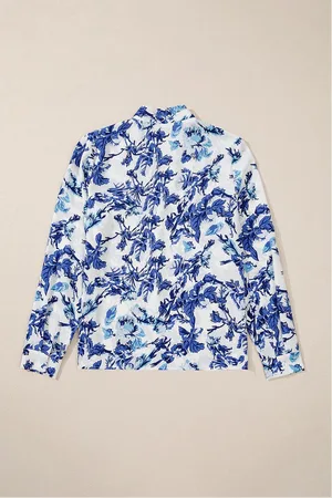 Azura Exchange Womens Floral Print Notched Neck Elegant Blouse - Size Large
