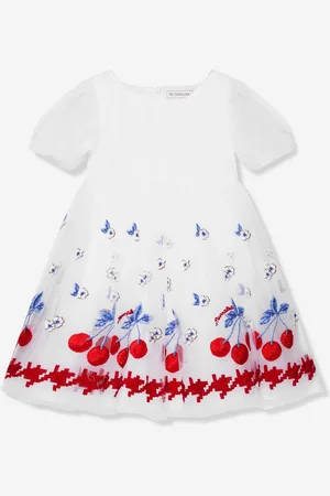 MONNALISA Girls Embroidered Cherry Tulle Dress In - Size 11Y