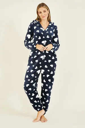 Yumi Womens Heart Super Soft Onesie With Pockets - Size 8 UK