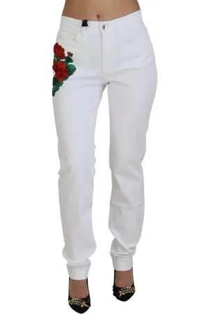 Dolce & Gabbana WoMens Floral Embroidery Skinny Denim Jeans material_cotton - Size IT 42 (Womens)