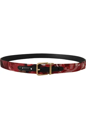 Dolce & Gabbana Mens Jacquard Rose Leather Gold Metal Buckle Belt - Size 90 cm
