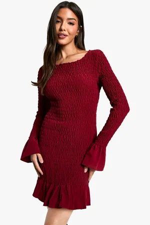 Boohoo Womens Shirred Long Sleeve Mini Dress - - Size 12 UK