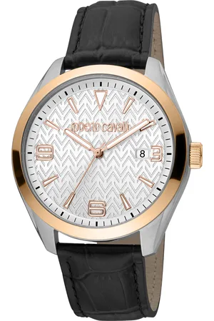 Roberto Cavalli RC5G048L0035 Mens Quartz Stainless Steel Silver Leather 10 ATM 42 mm Watch - - One Size