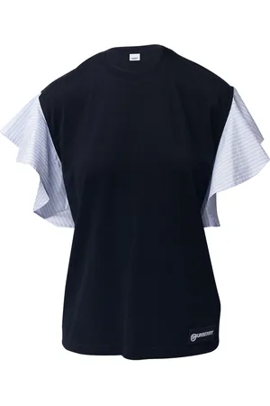Burberry Pre-owned Womens Striped Ruffled-Sleeve Oversized T-shirt In Cotton - Size 2XS