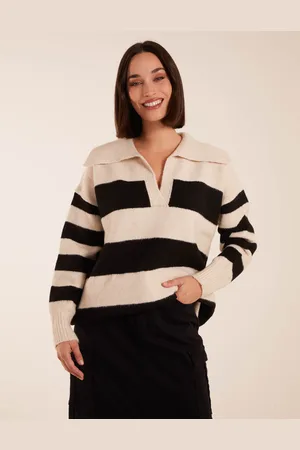 Blue Vanilla Womens Collar Wide Stripe Jumper - - Size Medium/Large