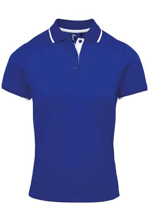 Premier Womens/Ladies Coolchecker Contrast Pique Polo Shirt (Royal Blue/White) - - Size Medium