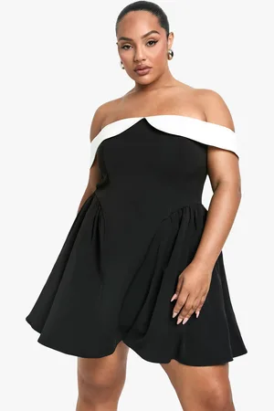 Boohoo Womens Plus Contrast Off The Shoulder Pleated Skater Dress - - Size 26 UK