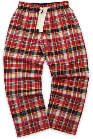 Mini Vanilla / Beige / Navy Brushed Check Unisex Pyjama Lounge Pants Cotton - Size Medium