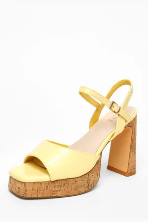 Quiz Womens Faux Leather Cork Platform Heeled Sandals - Size UK 6