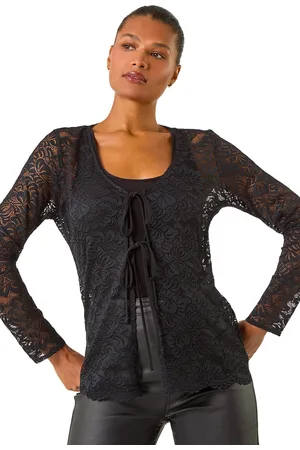 Roman Womens Front Tie Lace Top - - Size 12 UK