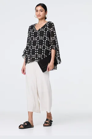Izabel London Womens Dot Print Semi Sheer Flare Sleeve Blouse - Size 8 UK