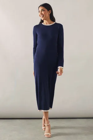 wallis Womens Plain Tipped Knitted Midi Dress - viscose - Size Medium