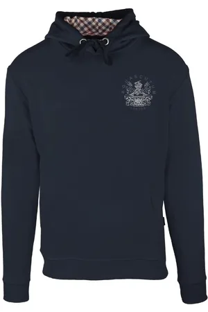 Aquascutum Mens Aldis Emblem Logo Navy Hoodie - Size Medium