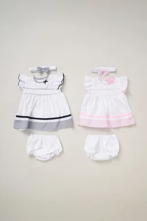 Rock a bye baby Two Pack Dress, Knickers and Bow Headband Outfit Set - - Size 9-12M