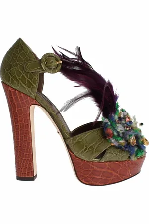 Dolce & Gabbana WoMens Leather Crystal Platform Sandal Shoes - Size EU 38