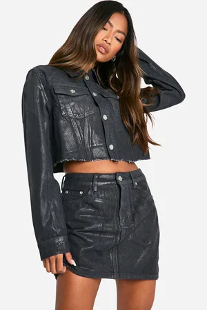 Boohoo Womens Coated Denim Mini Skirt - Cotton - Size 8 UK