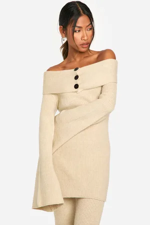 Boohoo Womens Premium Rib Bardot Knitted Top - Polyamide - Size Large
