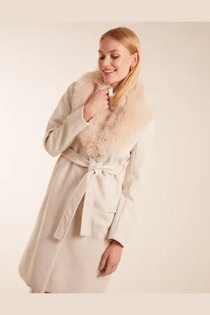 Blue Vanilla Womens Faux Fur Collared Belted Coat - - Size 18 UK