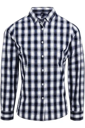 Premier Womens/Ladies Mulligan Checked Long-Sleeved Shirt (White/Navy) - - Size 2XL