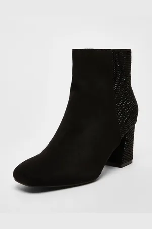 Quiz Womens Faux Suede Diamante Heeled Boots - Size UK 3