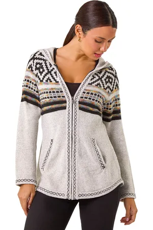 Roman Womens Nordic Print Knitted Zip Up Hoodie - - Size 20 UK