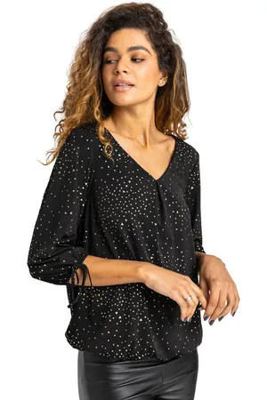 Roman Womens Metallic Foil Print Tie Detail Blouse - - Size 14 UK