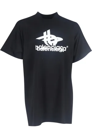 Balenciaga Pre-owned Mens Logo Print Mock Neck T-Shirt in Cotton - Size Large